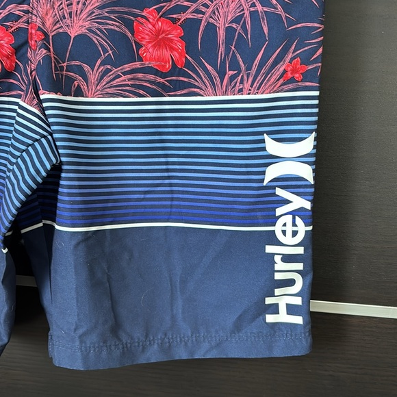 Hurley Boy’s Blue and Red Board Shorts with Tropical Design - Picture 4 of 13